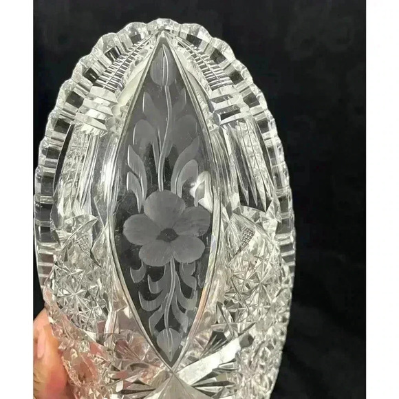 VTG American Brilliant Clear Cut Glass Oblong Relish Tray Celery Bowl 11" HEAVY - Picture 5 of 16